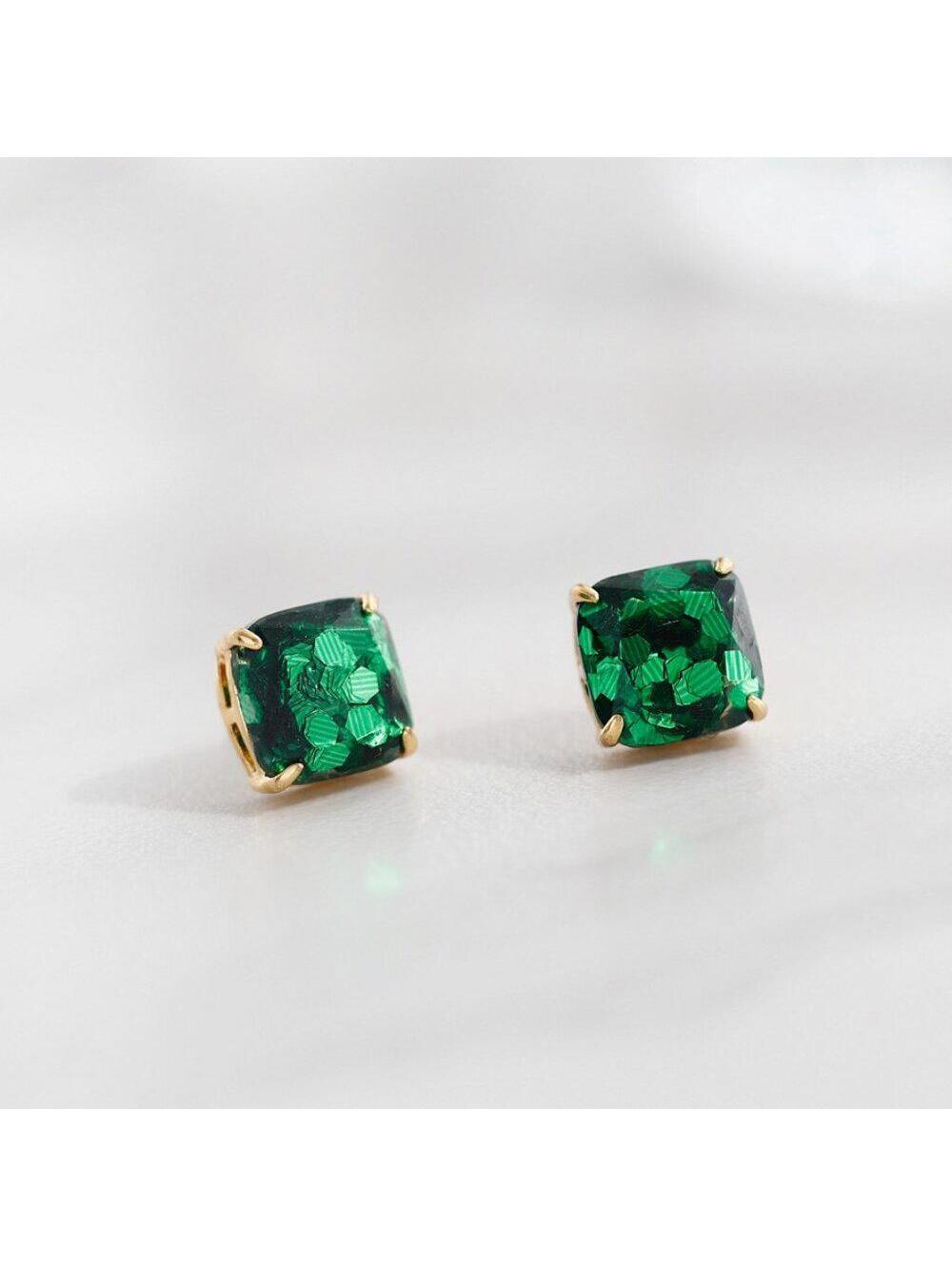 Kate Spade Mini Square Stud Earrings Green/ Glitter